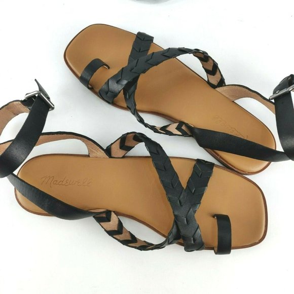 Madewell Cassia Black Leather Size 8 Criss Cross Ankle Strap Flat Sandals - Picture 3 of 11